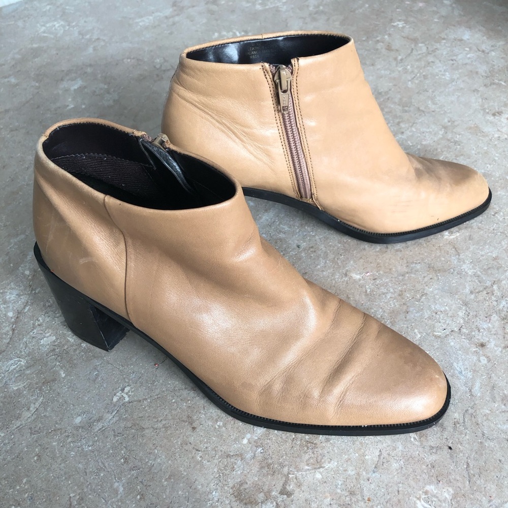 Tan Ankle Boots with Textured Leather and Side Zipper